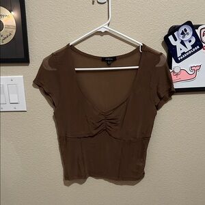 Brown Short-Sleeve Scoop Neck Top